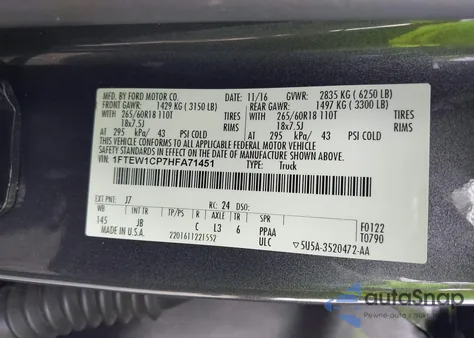 2017 Ford F-150 Xlt z USA, uszkodzony, nr VIN 1FTEW1CP7HFA71451